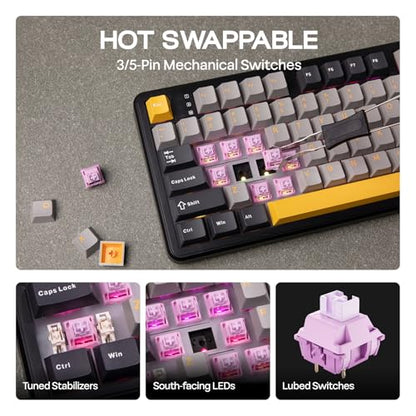 EPOMAKER Aula F108 Wireless Gaming Keyboard, Full Size Mechanical Keyboard with 4000mAh Battery, 108 Hot-Swappable and Programmable Keys, RGB Backlight, for Mac/PC/Android (Grey&Yellow) - color: Grey&Yellow