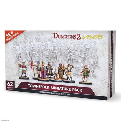 Dungeons & Lasers Townsfolk DND Miniatures Set with 62 NPC Figures for D&D and 5E RPG Games - 28MM Size, Unpainted, Unassembled - for Ages 14 Years +