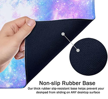 SSOIU Desk Mat,Large Mouse Pad 35.5" x 15.7" XXL Extended Gaming Mouse Pad Mat with Non-Slip Base Stitched Edge Mousepad for Computer,Office,Keyboard and Laptop - Pink and Blue Magical Galaxy Star - color: Galaxy Star