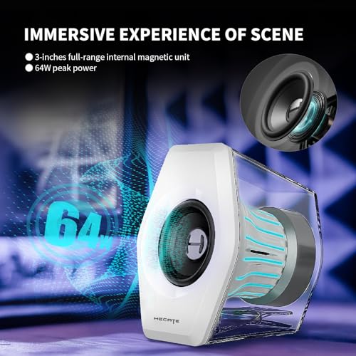 Edifier G2000 Pro 64W Desktop 2.0 Computer Gaming Speakers for PC Laptop Mac Woofer Bluetooth USB 3.5mm AUX Inputs RGB Lights Multimedia Speakers White - color: White