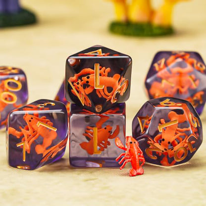 Lobster Resin D&D Dice Set, 7-Piece DND Polyhedral Dice (D4, D6, D8, D10, D12, D20, D%) Dungeons and Dragons Dice Set - color: Lobster1