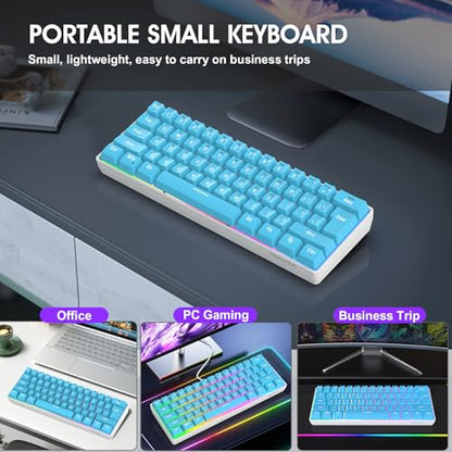 Snpurdiri 60% Wired Gaming Keyboard, Small Ultra-Compact 61 Keys RGB Backlit 60 Percent Gaming Keyboard for PC/Mac Gamer, Typist, Travel, Easy to Carry on Business Trip (Blue) - color: Blue