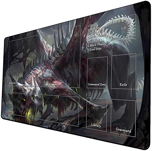 MTG Playmat, Game Play Mat for MTG TCG 24 x 14 inches Trading Card Inked Game Playmats with Storage Bag Smooth Rubber Surface Battle - color: Zombie Dragon With Zones2