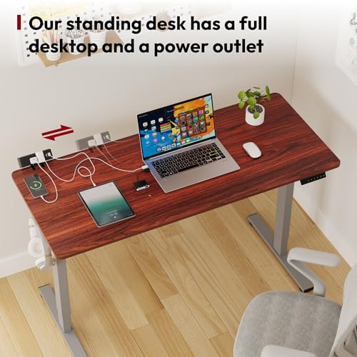 SANODESK Electric Standing Desk with Desk Clamp Power Strip 48"x 24" Whole-Piece Desktop Height Adjustable Stand Up Desk with Cable Management Sit Stand Home Office Desk Silver Frame/Mahogany Top - color: Silver Frame+mahogany Top, size: 48"x24"