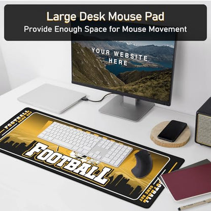 Football Desk Mat, Large Stitched Edges Gaming Mouse Pad, Yellow Black City Design Keyboard Mat for Laptop Computer Desktop - 31.5x12 Inch for Football Fans - color: Yellow Black Football