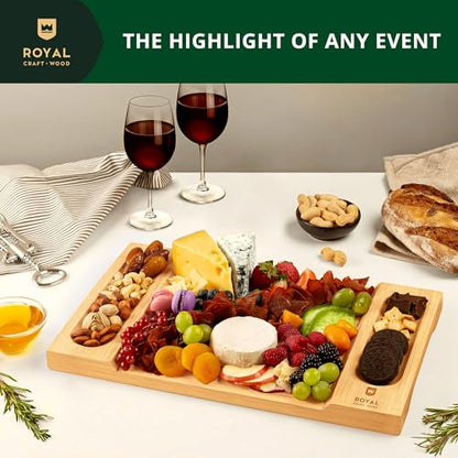 ROYAL CRAFT WOOD Charcuterie and Cheese Board - Large Bamboo Cheese Board - Serving Tray Platter - House Warming Gifts New Home, Birthday Gifts for Mom Dad Women Men - 15.5"x10" - style: 1-2 Guests