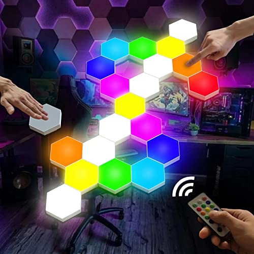 Vcwtty Hexagon Light Panels with Remote, 13 Colors, 10 Pack | Touch Control, RGB Gaming Lights, DIY Modular Design, Sensory Room, Bedroom, Party, USB Powered, Wall Decor - size: 3.96 inches