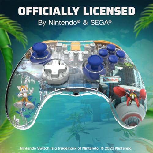 PDP REALMz Nintendo Switch Pro Controller, Customizable LED Lighting, 3.5mm Headphone Jack, Officially Licensed by Nintendo and SEGA: Sonic Superstars (Tails Seaside Hill Zone) - color: Tails