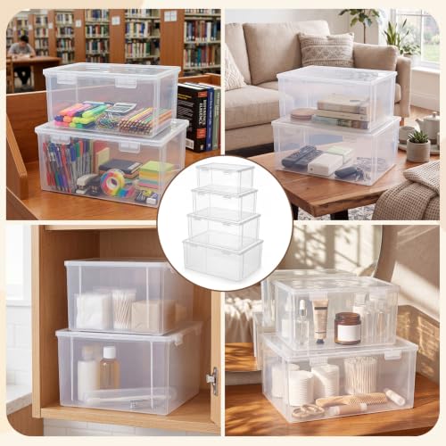 Gerrii 4 Pack Extra Large Board Game Storage Organizer Box, Plastic Storage Container 12.5"/ 11.3"/ 10.1"/ 9" with Latch Lid, Stackable Craft Paper Case for Puzzles, Cards, Chess Pieces, Art Supplies - size: 12.5"/ 11.3"/ 10.1"/ 9"