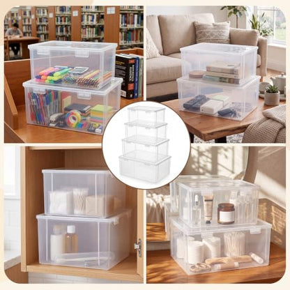 Gerrii 4 Pack Extra Large Board Game Storage Organizer Box, Plastic Storage Container 12.5"/ 11.3"/ 10.1"/ 9" with Latch Lid, Stackable Craft Paper Case for Puzzles, Cards, Chess Pieces, Art Supplies - size: 12.5"/ 11.3"/ 10.1"/ 9"