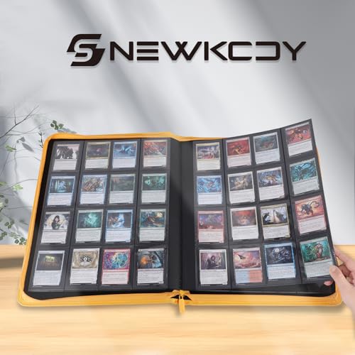 Snekdy premium 1024-pocket trading card binder, 16-pocket cards album, waterproof PU-leather Cover album with side loading, holds gaming, baseball, basketball & sports cards (Yellow) - color: Yellow