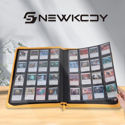 Snekdy premium 1024-pocket trading card binder, 16-pocket cards album, waterproof PU-leather Cover album with side loading, holds gaming, baseball, basketball & sports cards (Yellow) - color: Yellow