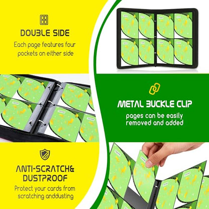 Trading Card Binder 4 Pocket,400 Pocket Card Collection Binder with 50 Removable Sleeves,PU Waterproof Top Card Book,3-Ring Zipper Collectible Trading Card Album for MTG/TCG/Card Holder Gift（Green） - color: Green, size: Small