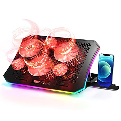 Laptop Cooling Pad, KeiBn RGB Lights Laptop Cooler 6 Fans for 15.6-17.3 Inch Laptops, 7 Height Stands, 10 Modes Light, 2 USB Ports, Desk or Lap Use (A8,Red) - size: A8-Red
