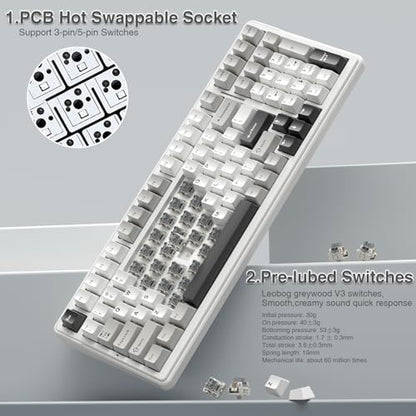 AULA F99 Wireless Mechanical Keyboard,Tri-Mode BT5.0/2.4GHz/USB-C Hot Swappable Custom Keyboard,Pre-lubed Linear Switches,RGB Backlit Computer Gaming Keyboards for PC/Tablet/PS/Xbox - color: Black&Grey&White