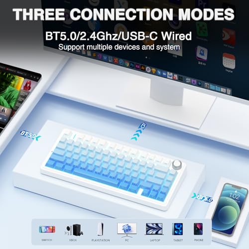 AULA F75 Pro Wireless Mechanical Keyboard,75% Hot Swappable Custom Keyboard,RGB Backlit,Pre-lubed Linear Switches,Side Printed PBT Keycaps Mechanical Gaming Keyboards,Gradient Blue - color: F75 Pro-Gradient Blue