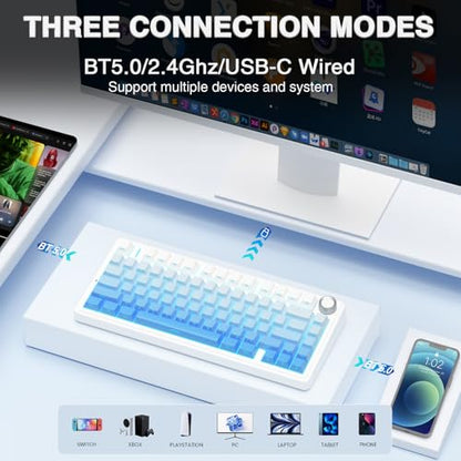 AULA F75 Pro Wireless Mechanical Keyboard,75% Hot Swappable Custom Keyboard,RGB Backlit,Pre-lubed Linear Switches,Side Printed PBT Keycaps Mechanical Gaming Keyboards,Gradient Blue - color: F75 Pro-Gradient Blue