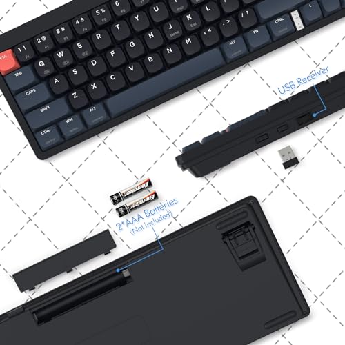 A.JAZZ AKL680 65% Low Profile Wireless Mechanical Keyboard, BT/2.4Ghz Dual Mode 68 Keys Gaming Keyboard with Ultra-Thin Blue Switches for PC/Laptop/Windows/Mac(Blue/Black) - color: Blue/Black/Blue Switch