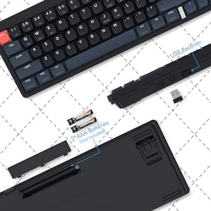 A.JAZZ AKL680 65% Low Profile Wireless Mechanical Keyboard, BT/2.4Ghz Dual Mode 68 Keys Gaming Keyboard with Ultra-Thin Blue Switches for PC/Laptop/Windows/Mac(Blue/Black) - color: Blue/Black/Blue Switch