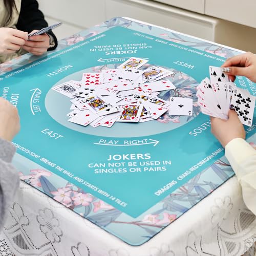 DEVPNR Mahjong Mat for Table with Black Carrying Bag, 32.6"x32.6",Lake Blue | Non-Slip Table Cover, Noise-Reducing, with Rules, Easy Storage, for American Mahjong, Poker, Card & Board Games - color: Lake Blue