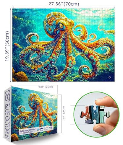 MINIWAN 1000 Piece Vibrant Octopus Underwater Jigsaw Puzzle | 27.5"x19.7", Letters on Back, Reference Poster Included, For Adults & Seniors - color: Deep-sea Octopus