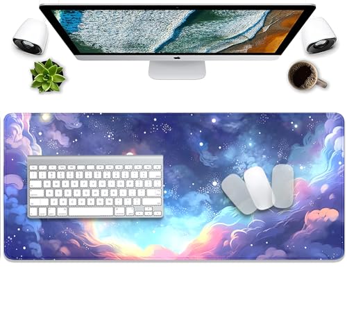 Stars Sky Dark Blue Cosmos Mouse Pad Desk Mat,Large Extended Gaming Mouse Pad with Stitched Edges,Non-Slip Waterproof Rubber Base for Office,Computer,Keyboard,Laptop and Home Desk Pad(27.5X11.8 in) - color: Blue Cloud