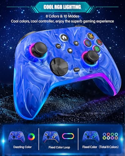 Wireless Switch Controllers for Nintendo Switch/OLED/Lite/Switch 2, 1200mAh Pro Controller with 10 Color LED Lights, Rechargeable Switch Control Gamepad with Vibration, Turbo, Wake Up, 6-Axis Gyro - color: Tie-dye Dark Blue