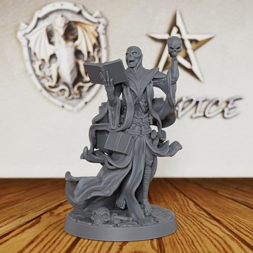 AUSPDICE Unpainted Lich Mini, DND Miniatures for Tabletop RPG-AS217 | Undead Spellcaster with Open Spellbook, Skull Relic and Flowing Robes for Fantasy Gaming, Dungeon Masters and RPG Accessories