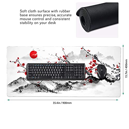 Extended Large Gaming Mouse Pad 35.4 X 15.7 Inch XXL Full Desk Japanese Art Style Cherry Blossom & Sakura Mousepad Non-Slip Rubber Base Big Keyboard Mat with Stitched Edges for Home Office - color: Pink, size: X-Large-XX-Large