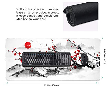 Extended Large Gaming Mouse Pad 35.4 X 15.7 Inch XXL Full Desk Japanese Art Style Cherry Blossom & Sakura Mousepad Non-Slip Rubber Base Big Keyboard Mat with Stitched Edges for Home Office - color: Pink, size: X-Large-XX-Large