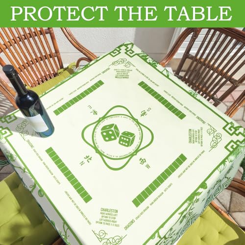 Oudain Chinoiserie Mahjong Tablecloth Florals Card Table Cloth 55x 55 Inch Square Tablecloth Game Table Cover with Game Rules for Mahjong Beginners, Card, Board Tile Games(Green and White) - color: Green and White