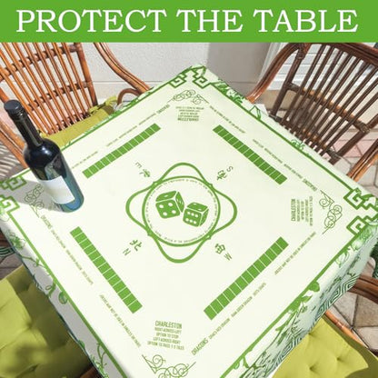 Oudain Chinoiserie Mahjong Tablecloth Florals Card Table Cloth 55x 55 Inch Square Tablecloth Game Table Cover with Game Rules for Mahjong Beginners, Card, Board Tile Games(Green and White) - color: Green and White