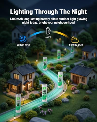 EBL Solar AA Battery Rechargeable Batteries for Solar Lights, 12 Pack | 1300mAh NIMH Pre-Charged 1.2V Mercury-Free, 1200 Cycles for Outdoor Garden Landscaping String Lights - size: Pack of 12 AA, style: AA