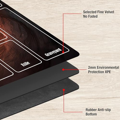 Board Game Mat TCG Playmat Plus 50 Pcs Card Sleeves, 24 x 14 inches Table Mats Games Mousepad with Zones Smooth Surface for MTG RPG CCG Trading Card Game Play Mats, Fierce Fire Dragon - color: Fierce Fire Dragon, size: Zone 1