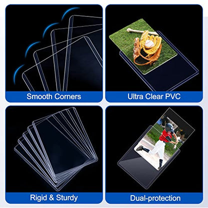Sooez 100 Soft Card Sleeves&100 Hard Plastic Card Holder Combo, 35PT, 3"x4" | for Trading Card, Baseball Card Protector, Penny Sleeves for Collectible Game Card, Sturdy Standard Size Sports Football Card - size: 100 Hard Sleeves + 100 Penny Sleeves