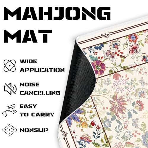 Mahjong Mat for Table (31.5 X31.5 in), Non-Slip Noise Reduction | Floral Mahjong Table Mat, Mah Jong Mat with Carrying Bag, Game Table Cover for Mahjongs Poker Card Dominoes, Christmas Gift - color: Flowers