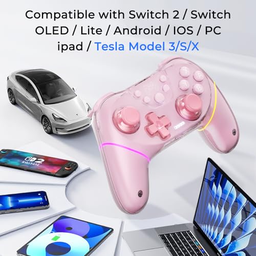 Wireless Controllers for Switch,Controller for Nintendo Switch/Lite/OLED | for Switch 2/Windows PC/Tesla with Programmable/Vibration/Dual Turbo Funtion,Controller for Switch Pro Gamepad (Switch pink)