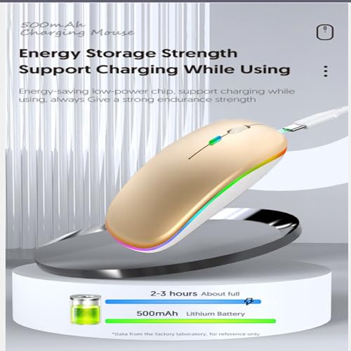 Guiheng Wireless Bluetooth Mouse,LED Dual Mode Rechargeable Silent Slim Laptop Mouse,Portable(BT5.2+USB Receiver) Dual Mode Computer Mice,for Laptop,Desktop Computer,ipad Tablet,Phone,TV (Gold) - color: gold