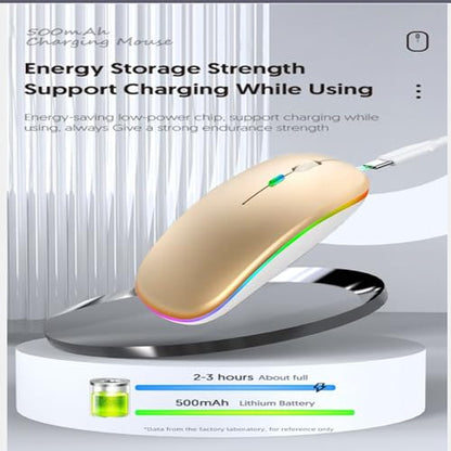 Guiheng Wireless Bluetooth Mouse,LED Dual Mode Rechargeable Silent Slim Laptop Mouse,Portable(BT5.2+USB Receiver) Dual Mode Computer Mice,for Laptop,Desktop Computer,ipad Tablet,Phone,TV (Gold) - color: gold