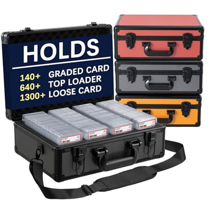 Graded Card Storage Box – Aluminum Alloy Trading Cards Case Holds 140+ Graded Cards, Sports Card Storage Box with Lock, Fits PSA, CSG, BGS (Large Black) - color: 4 Row-Black
