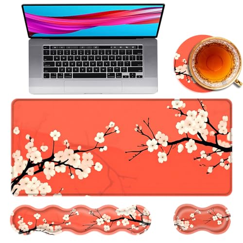 Large Mouse Pad and Keyboard Wrist Rest, Desk Pad for Keyboard and Mouse, 4-in-1 Large Gaming Mouse Pad with Wrist Support, Desk Mat for Home Office Study Game,Beautiful Flowers - color: Beautiful Flowers