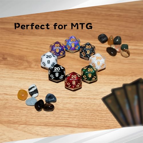 56 PCS MTG Counter Dice Set with D20 for MTG Card Game | 48 PCS Life Counters & 8 PCS D20 in 8 Colors & 1 Grey Velvet Bag