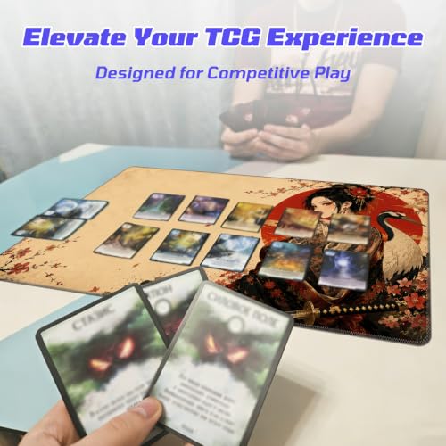 Crane Tattooed Woman MTG Playmat, Card Game Play Mat with Stitched Edges, Smooth Surface Board Game Trading Card Mat, Non-Slip Rubber Base Large Gaming Mouse Pad 24 x 14 Inch - color: Crane Tattooed Woman