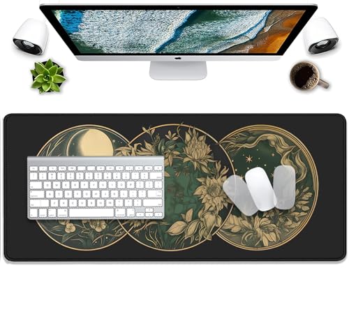 Celestial Moon Phases Art Nouveau Witch Aesthetic Green Dark Academia Mouse Pad,Non-Slip Waterproof Rubber Base Mouse Pad for Office,Computer,Keyboard,Laptop and Home Desk Pad(27.5X11.8 in) - color: Clestial Moon