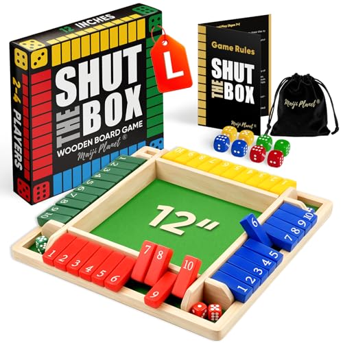 12" Upgraded Shut The Box Game Wooden Math Dice Board Game 2-4 Players | Table Games for Family Night Classroom Travel, Gifts for Group Kid Adult Senior, Camp Party Bar, Easy Quick and Fun - size: 12in