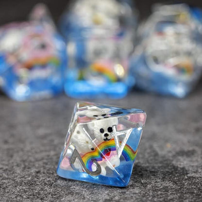 Sage's Portal Animal Familiars Resin DND Dice Set Polyhedral Dice Set for Dungeons and Dragons RPG Pathfinder Tabletop TTRPG (Rainbowed Teddy Bear)