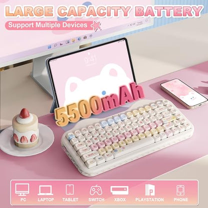 YUNZII C75 Wireless Mechanical Keyboard,75% Layout, Hot-Swappable NKRO,BT5.0/2.4G/USB-C Mode,Dye-Sub PBT MOA Keycaps,RGB Gasket Mount,Cute Cake Design for Mac/Win/Gaming (Beige, Candy Switch) - color: Beige, size: Candy Switch