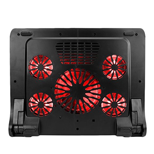 ENHANCE Gaming Laptop Cooling Pad Stand with LED Cooler Fans , Adjustable Height , & Dual USB Port for 17 inch Laptops - 5 Ultra Quiet High Performance Fans 2630 RPM & Built-In Bumpers - Red - color: Red