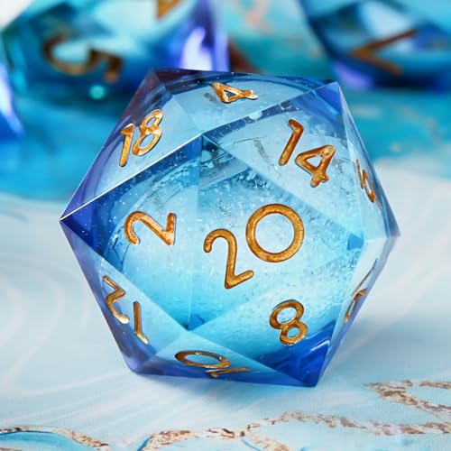 Liquid Core D20 Dnd22MM Single Dice e with Resin Sharp Edge 20 Sided D&D Dice, Handmade Polyhedral for Dungeons and Dragons, RPG (Blue Purple) - color: D20-liquid Ocean Blue