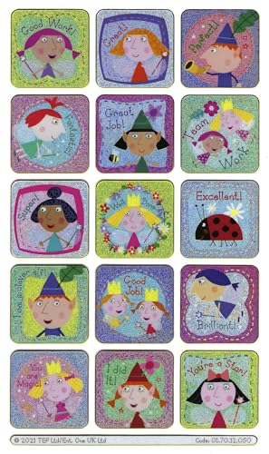 Paper Projects 01.70.12.050 Ben and Holly's Little Kingdom Sparkly Reward Stickers | Official Licensed Product | Reusable on Non-Porous Surfaces, 19.5cm x 9.5cm